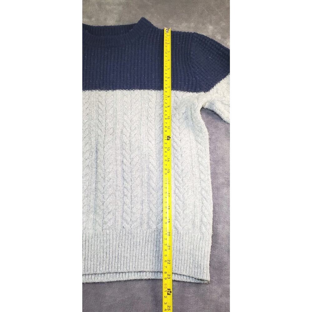 J.Crew Sweater Mens Sz S Gray Blue Wool Cable Knit Chunky Pullover Colorblock Z2 - Picture 2 of 9